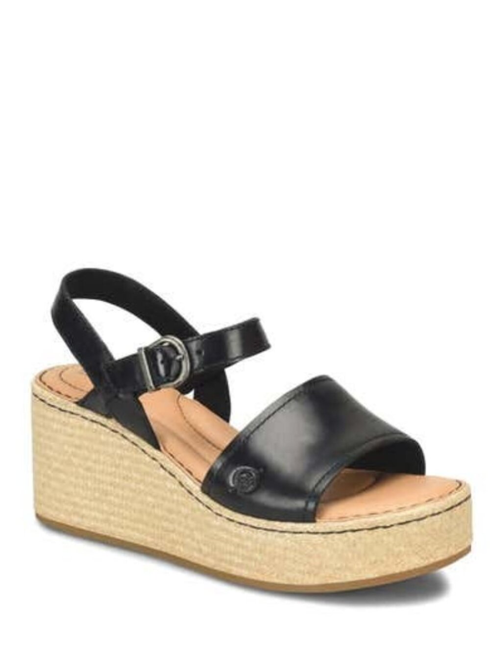 Born Santos Sandals Leather Platform Wedge Heel Black Size 10 NEW